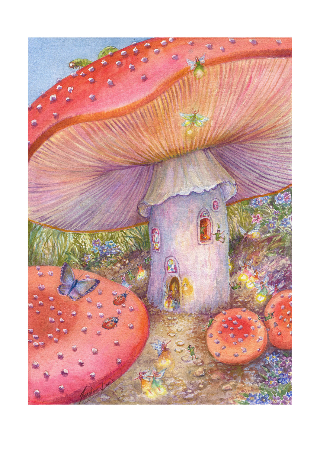 SALE - mushroom Village print, A3